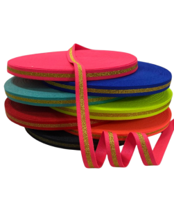 Rolos de fitas elásticas, diversas cores, com centro com brilho